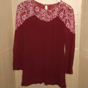 Altar'd State Pink Red Gauzy Lacey Tunic Small
